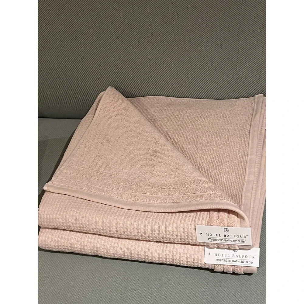 Hotel Balfour Bath Towel Set Pink Waffle Wave Textured Cotton 9 Piece Set NEW